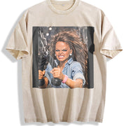 Strong Woman Lifting Weights Vintage Washed T-Shirt in Beige