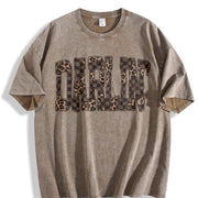 Retro Western Checkered Leopard Western Concert vintage washed oversized T-shirt in Brown
