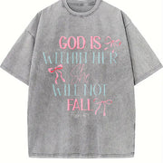 Dual-Sided GOD IS WITHIN HER SHE WILL NOT FALL & Psalm vintage washed oversized T-shirt in Gray