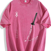 Berserk – Guts Anime Cozy Fit for Any Season vintage washed oversized T-shirt in Red