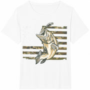 American Flag Bass Fishing Cotton T-Shirt in White
