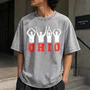 Ohio State Pride Ohioan with Bold Red Letters Vintage Washed T-Shirt in Gray