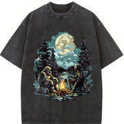 Retro Bigfoot and Alien 90s Vintage Washed T-Shirt in Black