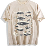 Tuna Fish 90s Retro ® Fisherman Ocean Y2k Vintage Washed T-Shirt in Beige