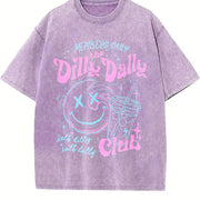 Dilly Dally Club Skeleton Vintage Washed T-Shirt in Purple
