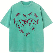 Batik - Ants Ladybugs Heart Prints vintage washed oversized T-shirt in Blue