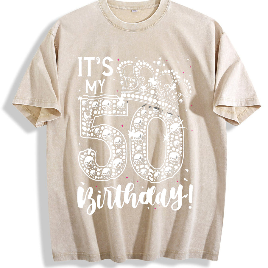 50 years old It's my Birthday 50th Birthday vintage washed oversized T-shirt in Beige