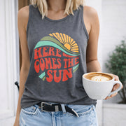 Here Comes the Sun Women's Color Cotton Tank Top in Gray