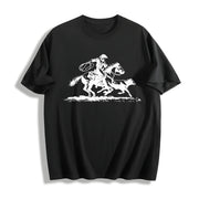 Cowboy Roping Western Retro Western Country Western Rodeo Cotton T-Shirt in Black