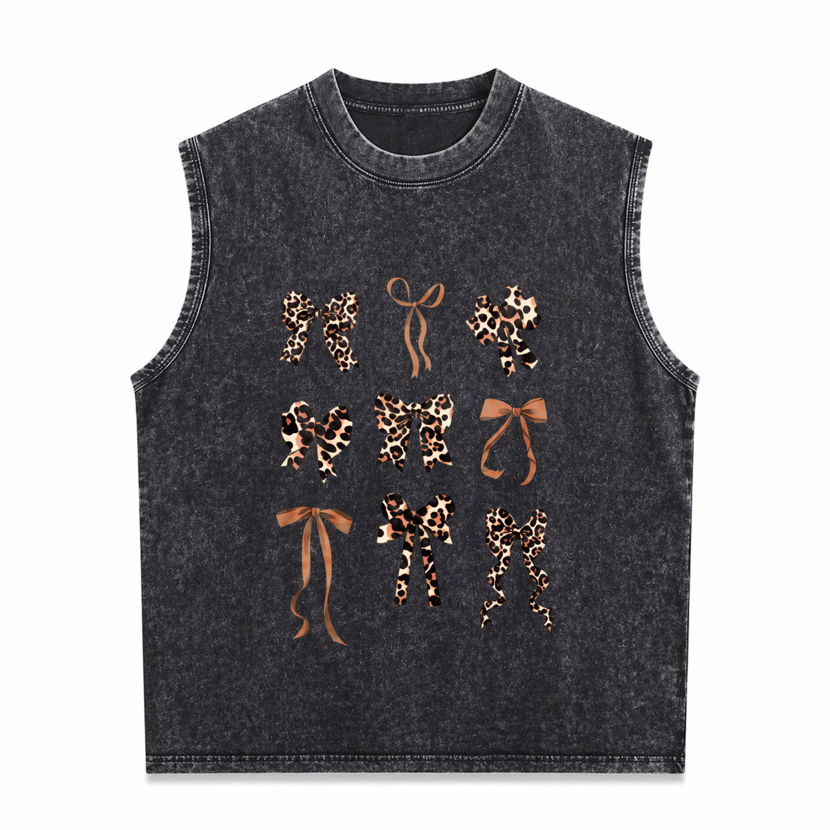 With Leopard Material Plus Black Floral Light Floral Vintage Washed Tank Top in Black