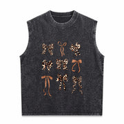 With Leopard Material Plus Black Floral Light Floral Vintage Washed Tank Top in Black