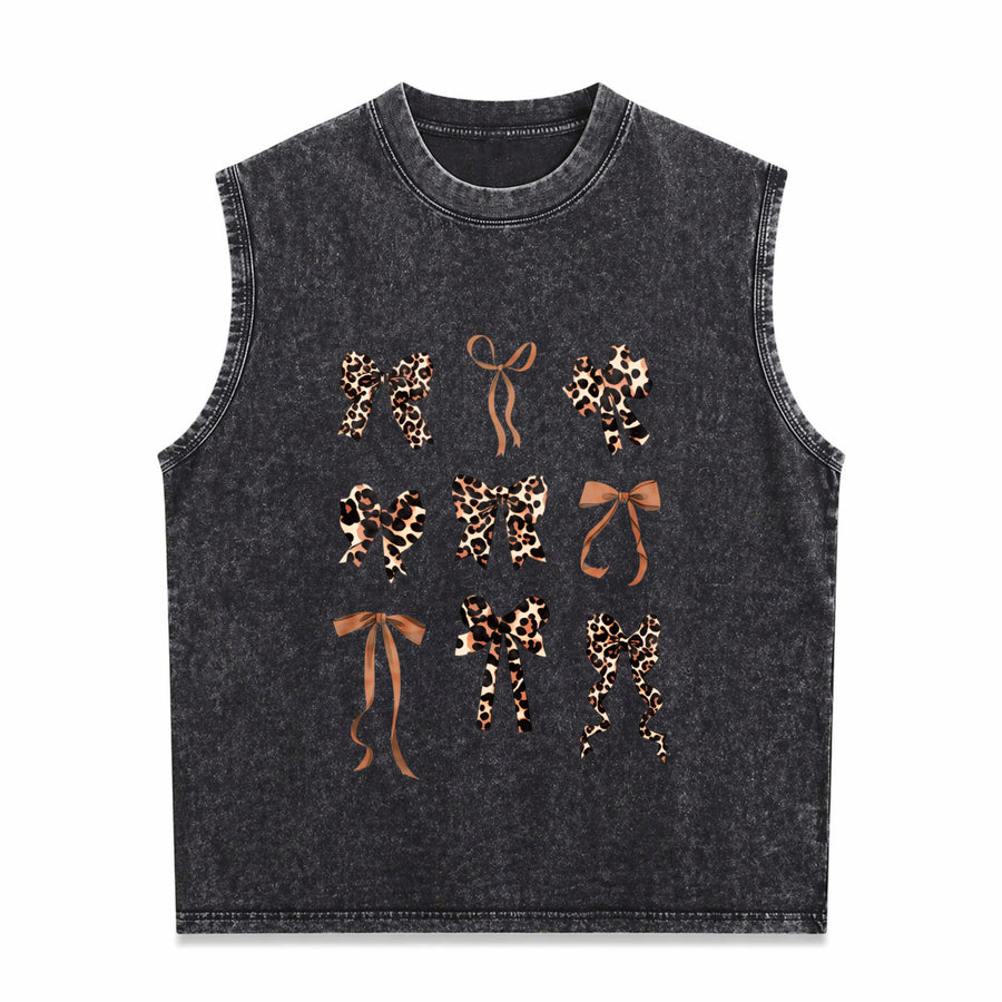 With Leopard Material Plus Black Floral Light Floral Vintage Washed Tank Top in Black