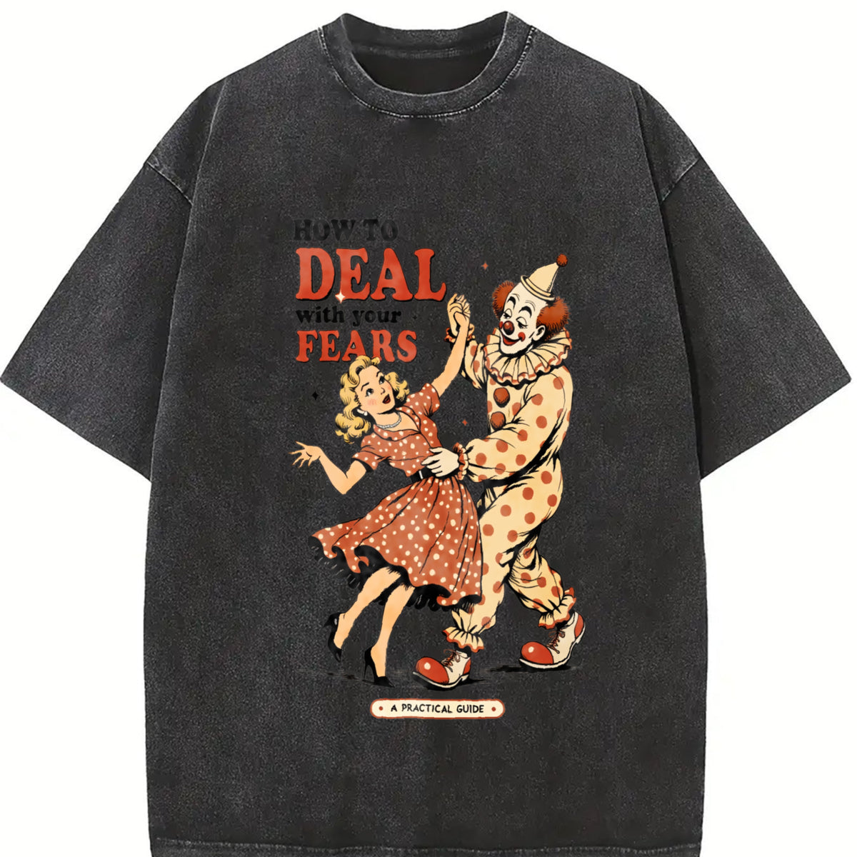 Retro Clown Horror Vintage Washed T-Shirt in Black