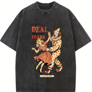 Retro Clown Horror Vintage Washed T-Shirt in Black
