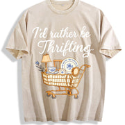 I'd Rather Be Thrifting vintage washed oversized T-shirt in Beige