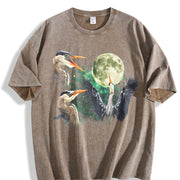 Great Blue Heron Moon Vintage Washed T-Shirt in Brown