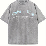 Sleeveless Tank Christ Is King Letter Distressed Vest Vintage Washed T-Shirt in Gray