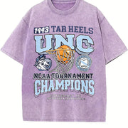 UNC Tar Heels 1993 Basketball Champions Retro Street White Vintage Washed T-Shirt in Purple