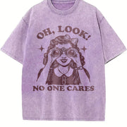 Oh Look No One Cares Retro Woman Vintage Washed T-Shirt in Purple