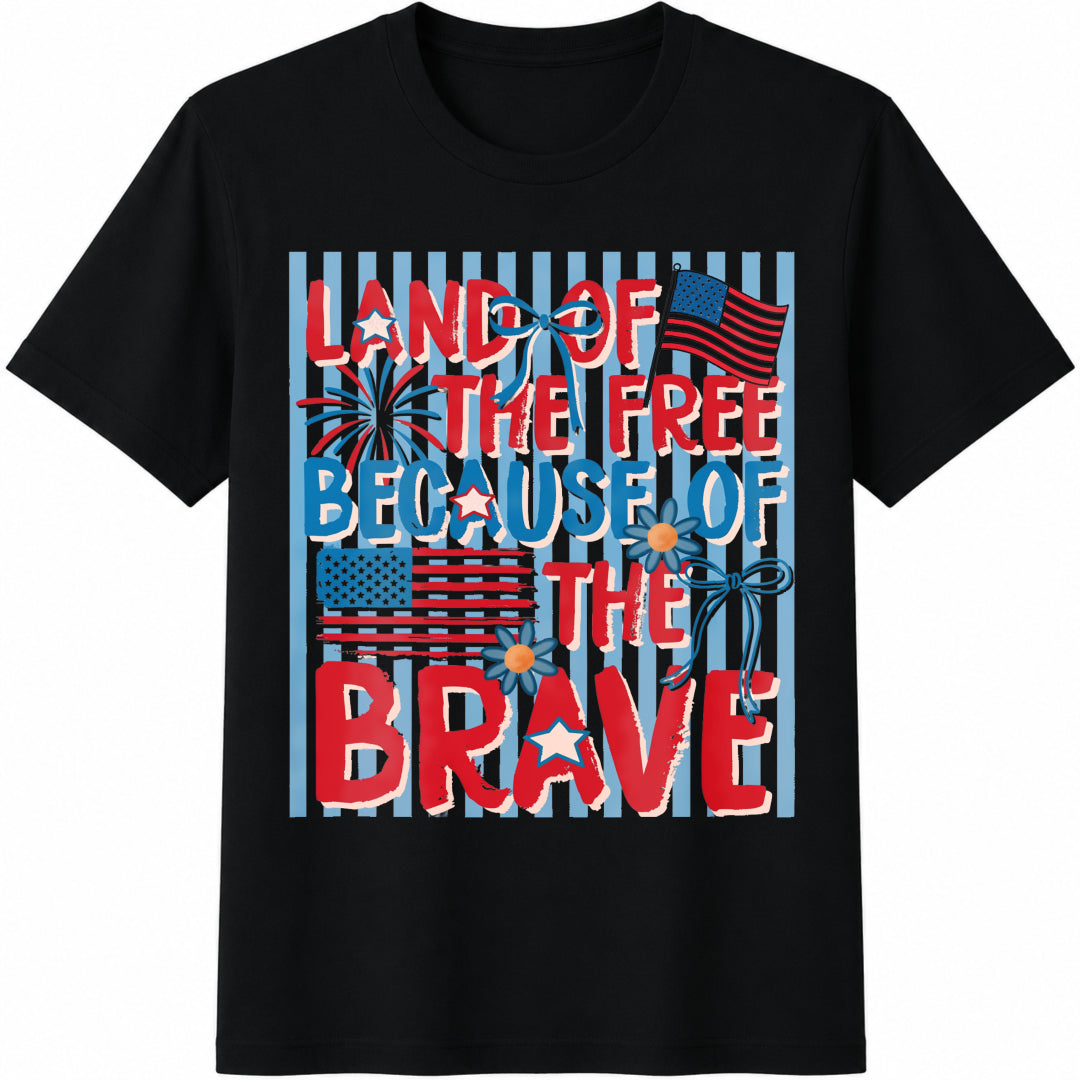 Land of the Free Because of the Brave Cotton T-Shirt in Black