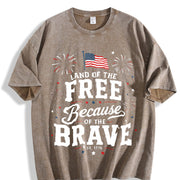 Land of the Free Because of the Brave Vintage Washed T-Shirt in Brown