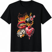 Retro Love Neo Traditional Tattoo Cotton T-Shirt in Black