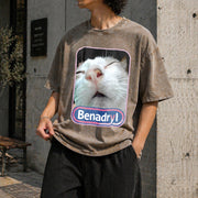 Benadryl Cat Meme Vintage Washed T-Shirt in Brown