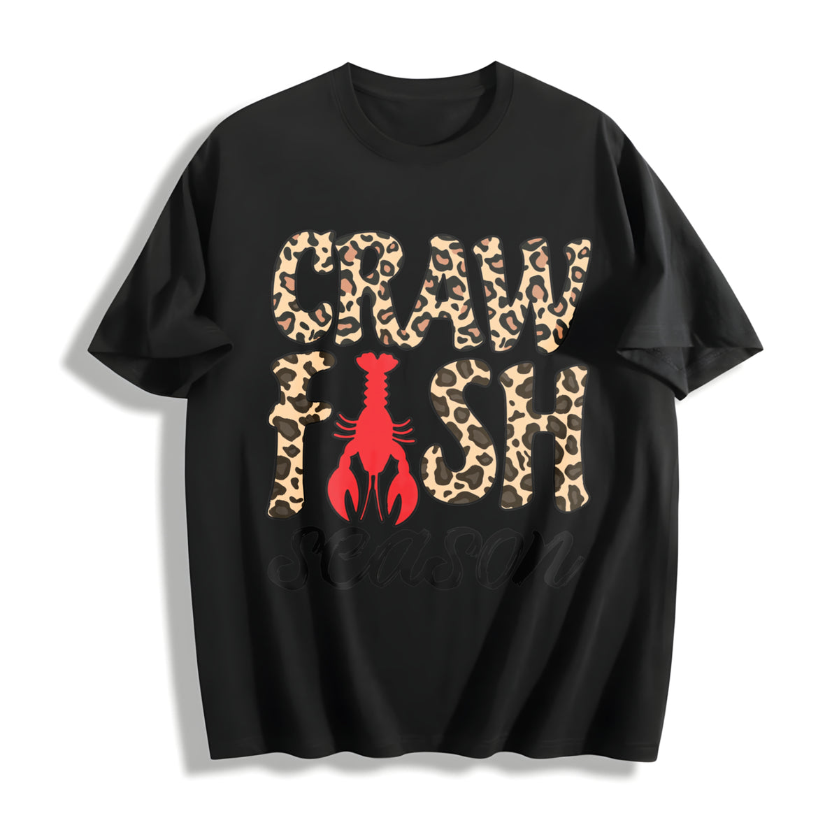 Leopard Crawfish Season Cotton T-Shirt in Black