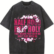 Urban Explorer Statement: Half Hood Half Holy Pink Cherry Vintage Washed T-Shirt in Black