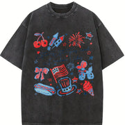 Stars Stripes and Freedom Vibes Vintage Washed T-Shirt in Black