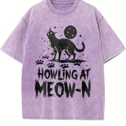 Cat Howling at Meow-n Vintage Washed T-Shirt in Purple