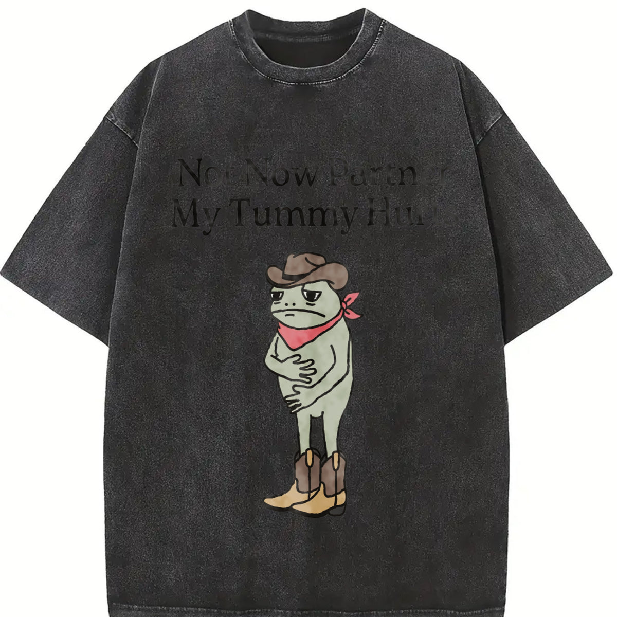 Not Now Partner My Tummy Hurts Cowboy Frog vintage washed oversized T-shirt in Black