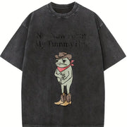 Not Now Partner My Tummy Hurts Cowboy Frog vintage washed oversized T-shirt in Black