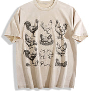 Chicken 90s Tattoo Vintage Washed T-Shirt in Beige