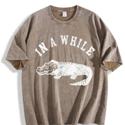 In a While Crocodile Sarcastic Croc for Classic Sarcastic Vintage Washed T-Shirt in Brown