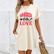 A-line Long Dress for on Valentine's Day Cotton T-Shirt in White