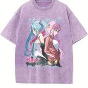 Hatsune Miku singer music anime Hip Hop vintage washed oversized T-shirt in Purple