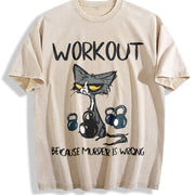 Animal Workout Fitness Suspended Pot Cat 1pc Vintage Washed T-Shirt in Beige