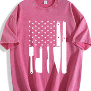 Chef Kitchen Utensils American Flag Vintage Washed T-Shirt in Red