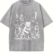 Gangsta Cats Cat Lover Vintage Washed T-Shirt in Gray