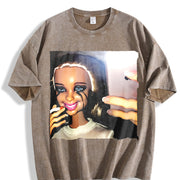 Glam Doll Selfie Vintage Washed T-Shirt in Brown