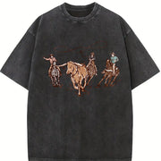 Western Cowboy Alien Vintage Washed T-Shirt in Black
