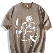 Tengen Anime V2 Fit with Bold Front and Back Demon Slayer vintage washed oversized T-shirt in Brown