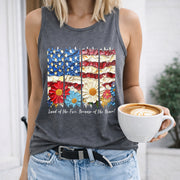 American Flag 4th of July Women's Color Cotton Tank Top in Gray