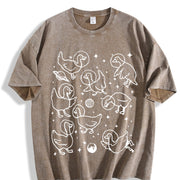Retro Geese in Space 90s Vintage Washed T-Shirt in Brown