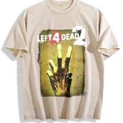 Left 4 Dead 2 Grunge Opium Y2K Tapout Amity Affliction Vintage Washed T-Shirt in Beige