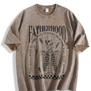 Fatherhood Dad Skeleton Dad First Time Dad Retro Fathers Vintage Washed T-Shirt in Brown