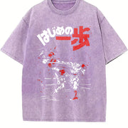 Hajime No Ippo Kamogawa Boxing Gym Crew Neckline Anime vintage washed oversized T-shirt in Purple