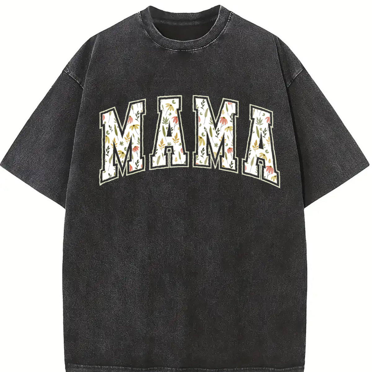Floral Mama Strong Woman Vintage Washed T-Shirt in Black