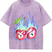 7 Ball Cherry on Fire Vintage Washed T-Shirt in Purple